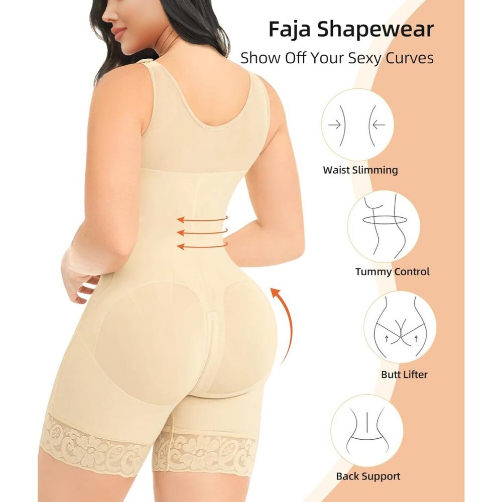 Women's Shapewear Tummy Control Full Body Shaper Butt Lifter Zipper Crotch Beige - Picture 5 of 5